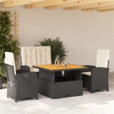 VidaXL Set mobilier de grădină cu perne, 4 piese, negru, poliratan
