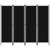 VidaXL Paravan de cameră cu 4 panouri, negru, 200 x 180 cm