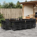 Set mobilier de grădină cu perne, 13 piese, negru, poliratan