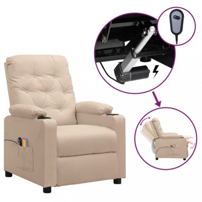 vidaXL Fotoliu de masaj electric rabatabil, crem, textil foto