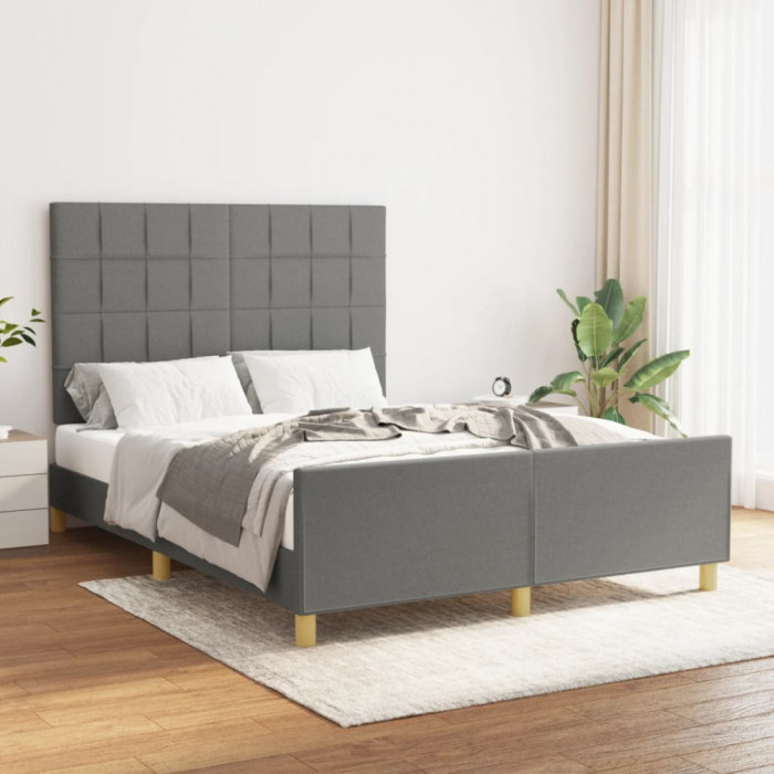 vidaXL Cadru de pat cu tăblie, gri &icirc;nchis, 140x200 cm, textil