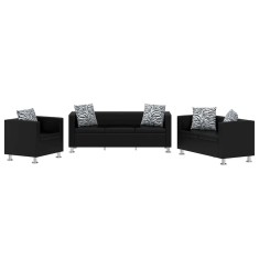 vidaXL Set canapele 3 și 2 locuri și fotoliu, negru, piele artificială