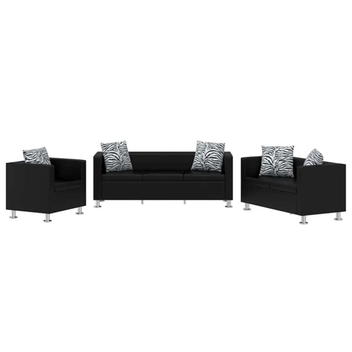 vidaXL Set canapele 3 și 2 locuri și fotoliu, negru, piele artificială