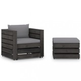 vidaXL Set mobilier grădină cu perne, 2 piese, gri, lemn tratat 3068145