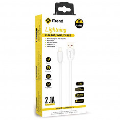 Cablu pentru iPhone, Lightning la USB-A, universal, incarcare si date, 2.1A Fast Charging 100cm, Flat format, iTrend CA16L, Alb