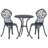 Outsunny 3pcs Patio Bistro Set Cast Aluminum Table Chair Outdoor Furniture Antique Black | Aosom Romania
