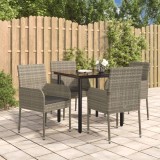 VidaXL Set mobilier grădină cu perne, 5 piese, negru și gri, poliratan