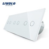 Cumpara ieftin Intrerupator touch Livolo triplu dublu din sticla alba, 6 comenzi