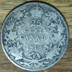 Canada - moneda colectie argint 925 - 25 cents 1909 -Edward VII- f greu de gasit