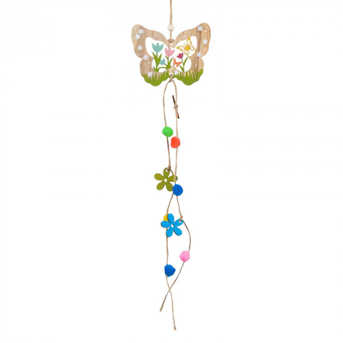 Decoratiune suspendabila model in Forma de Fluture din lemn, 45 cm, Multicolor