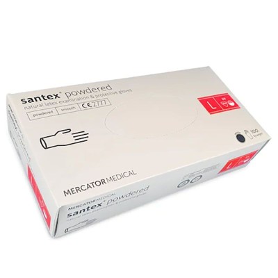 Manusi latex albe, pudrate, 100 buc. SANTEX powdered marimea L, medicale, pentru examinare, de unica folosinta foto