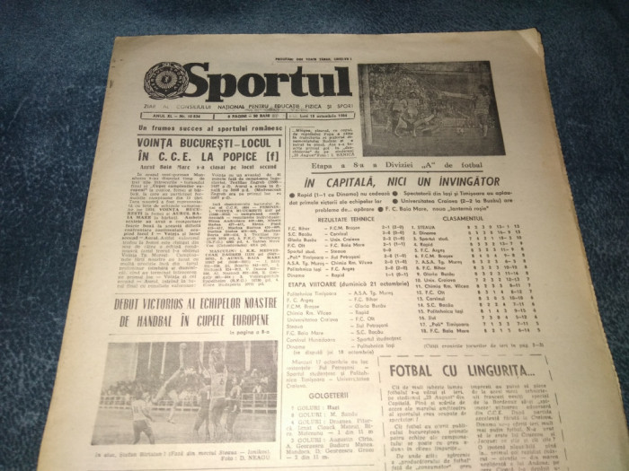 ZIARUL SPORTUL 15 OCTOMBRIE 1984