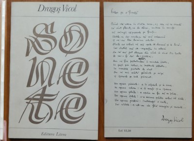 Dragos Vicol , Sonete , 1983 , editia 1 , autograf catre George Muntean foto