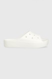 Crocs papuci Classic Platform Slide femei, culoarea alb, cu platformă 208180