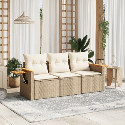vidaXL Set canapele de grădină, 3 piese, cu perne, bej, poliratan 3226597 foto