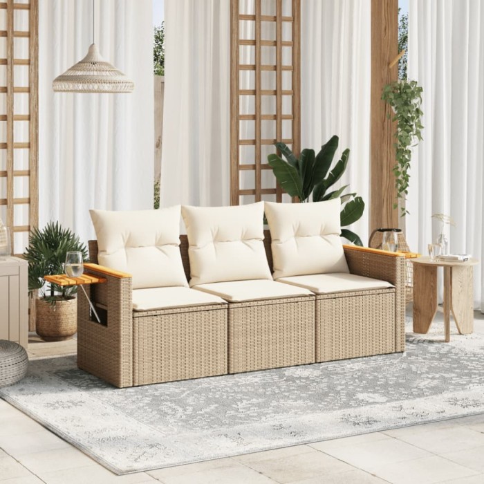 vidaXL Set canapele de grădină, 3 piese, cu perne, bej, poliratan 3226597