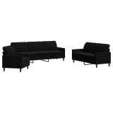 Cumpara ieftin Set de canapele cu perne, 3 piese, negru, catifea
