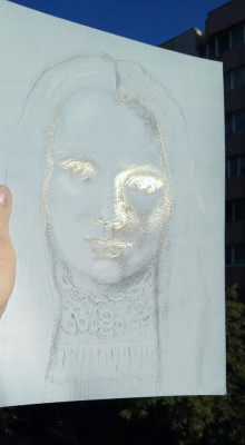 Sp1a. Grafica - Portret de femeie in varf de aur - tehnici renascentiste foto