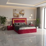 Pat Tapitat Loris Visiniu Catifea Premium cu Noptiere Tapitate Comandă acum