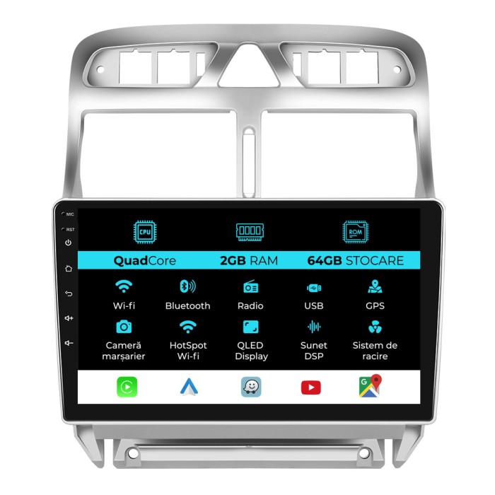 Navigatie Dedicata Peugeot 307 (2000-2013), 9Inch, 2Gb Ram, 64Gb Stocare, Carplay