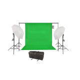 Kit lumina studio foto Fundal verde, bec spirala, umbrela difuzie, tripod, geanta, FST