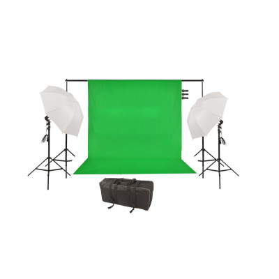 Kit lumina studio foto Fundal verde, bec spirala, umbrela difuzie, tripod, geanta, FST foto