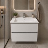 Set mobilier baie DUSHANBE alb cu dulap lavoar si 2 sertare