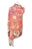 Esarfa Dama Vascoza Roz Gri, Tip Matase, Flori Stilizate, 180x82cm, Eleganta, Accesorii DAC Shop