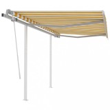 Copertină retractabilă manual cu st&acirc;lpi, galben/alb, 3x2,5 m