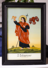 Sfantul Johannes Ion Evangelist Pictura Icoana veche pe sticla Austria foto