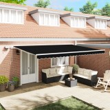 vidaXL Marchiză Manuală Retractabilă cu LED Neagră 500x350 cm
