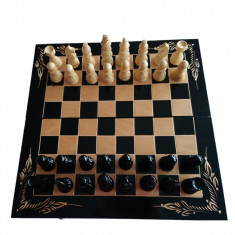 Set sah 44x44cm table joc de dame piese de sah negru
