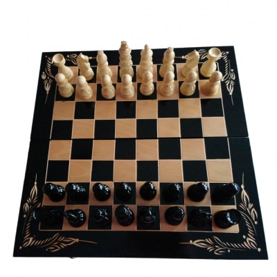 Set sah 44x44cm table joc de dame piese de sah negru foto