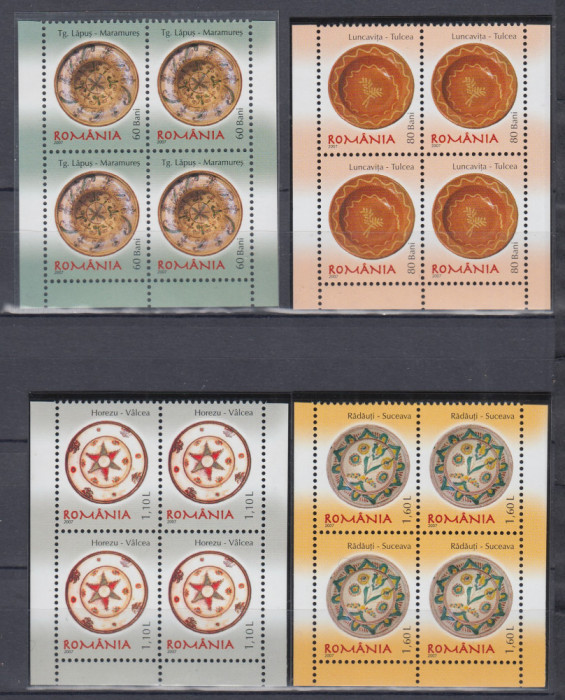 2007 LP 1774 CERAMICA ROMANEASCA FARFURII TARANESTI BLOCURI DE 4 TIMBRE MNH