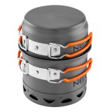Set vase de gatit camping 2 &icirc;n 1 din aluminiu anodizat, 0,9 L