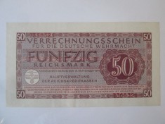 Rara! Germania 50 Reichsmark 1944 UNC Wehrmacht(Fortele Armate Naziste) WWII