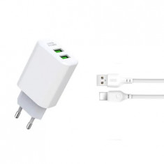 Incarcator Priza Telefon 2xUSB 2.4A + Cablu Date Apple Lightning XO-L85C