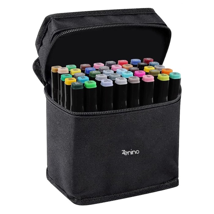 Set 40 Markere Zenino - Geanta de Depozitare Inclusa, 2 Varfuri, Culori Intense, Multicolor