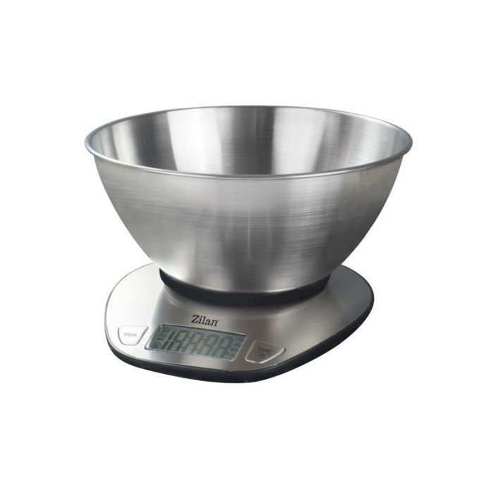 Cantar alimentar digital Zilan, 5 kg, 1 g, Recipient 2000 ml, ecran LED, indicator baterie scazuta, inox, Gri