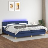 Cumpara ieftin Pat cu arcuri, saltea și LED, albastru, 200x200 cm, textil