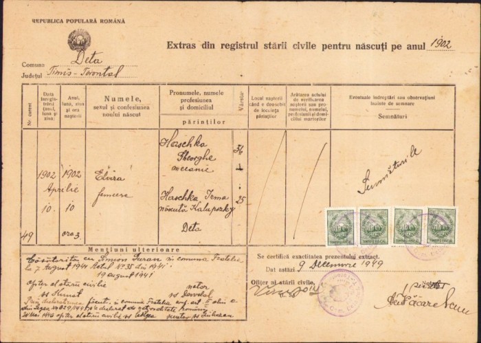 A846 Extras registru stare civilă, 1949, Deta, județul Timiș