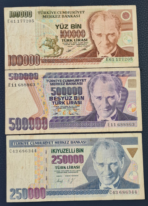 Turcia 250000 500000 100000 lire lirasi 1970