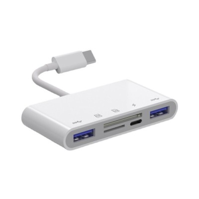Hub USB-C OEM NK-1032TC, 2 x USB-A - 1 x USB-C - 1 x SD - 1 x microSD, Alb foto