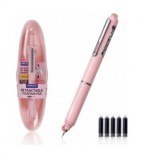 Stilou retractabil Writech corp roz cu cutie cadou si 5 patroane cerneala albastre