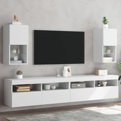vidaXL Comode TV cu lumini LED, 2 buc., alb, 30,5x30x60 cm 836988 foto