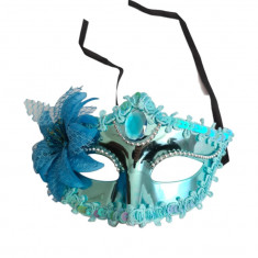 Masca de carnaval / Halloween tip woman cu floare, Turcoaz