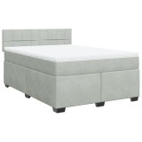 Cumpara ieftin Pat box spring cu saltea, gri deschis, 160x200 cm, catifea