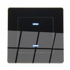 Intrerupator dublu Smart Home WiFi Tuya, panou touch din sticla securizata neagra, model SSDE80-02CMB