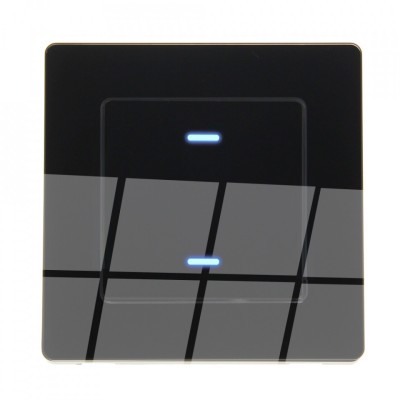Intrerupator dublu Smart Home WiFi Tuya, panou touch din sticla securizata neagra, model SSDE80-02CMB foto