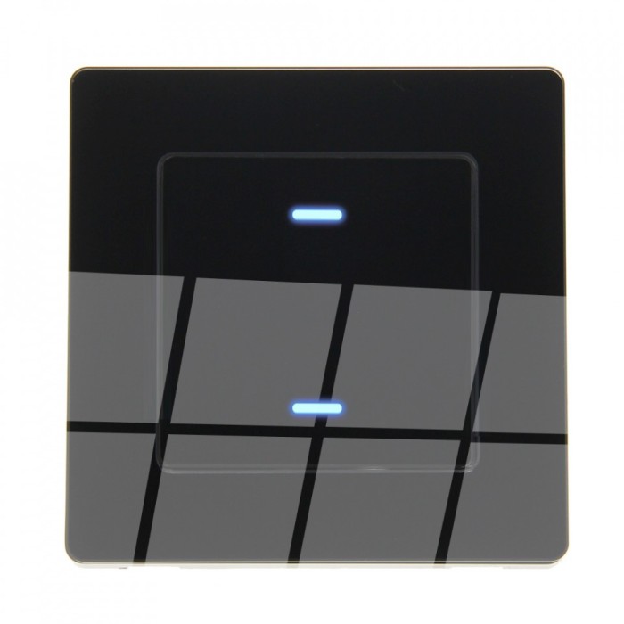 Intrerupator dublu Smart Home WiFi Tuya, panou touch din sticla securizata neagra, model SSDE80-02CMB
